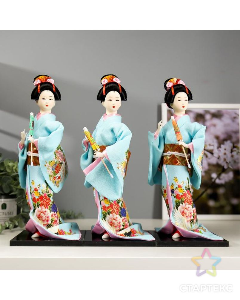 Кукла коллекционная "Японка в голубом кимоно с зонтом" 30х12,5х12,5 см арт. СМЛ-66456-1-СМЛ0004147026 5
