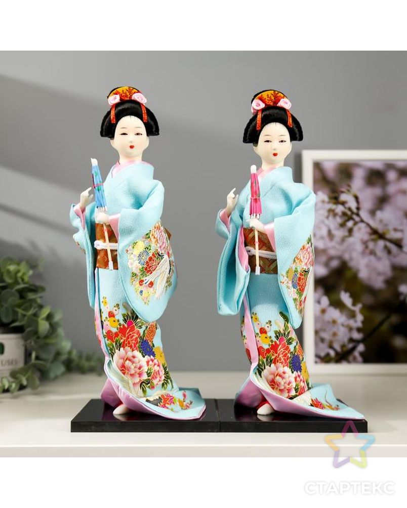 Кукла коллекционная "Японка в голубом кимоно с зонтом" 30х12,5х12,5 см арт. СМЛ-66456-1-СМЛ0004147026 6