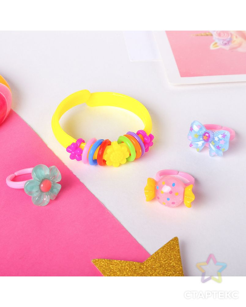 Набор детский "Выбражулька" 4 предмета: браслет, 3 кольца, ассорти, форма МИКС, цвет МИКС арт. СМЛ-27321-1-СМЛ4148462 1