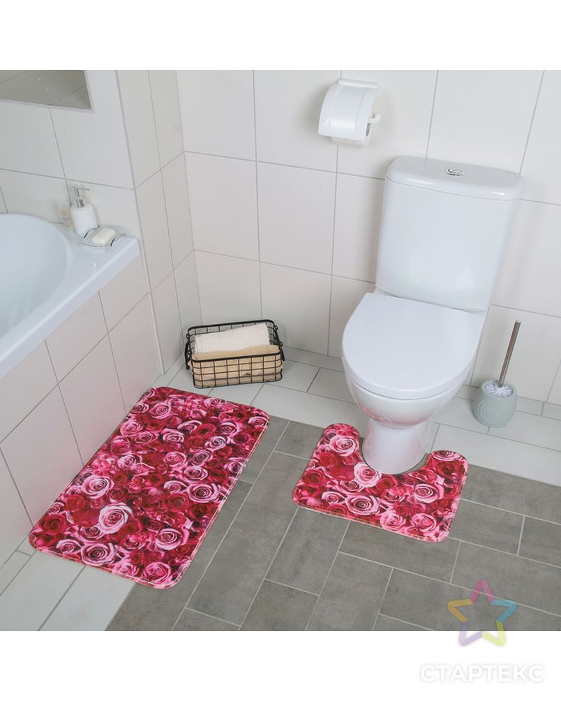 Набор ковриков для ванны и туалета «Розы», 2 шт: 40×45, 45×75 см арт. СМЛ-30330-1-СМЛ4153542