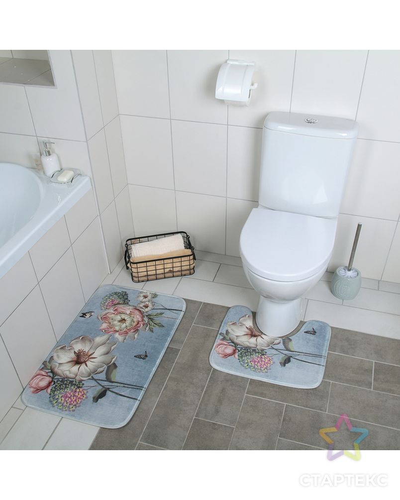 Набор ковриков для ванны и туалета «Весна», 2 шт: 40×45, 45×75 см арт. СМЛ-30331-1-СМЛ4153543