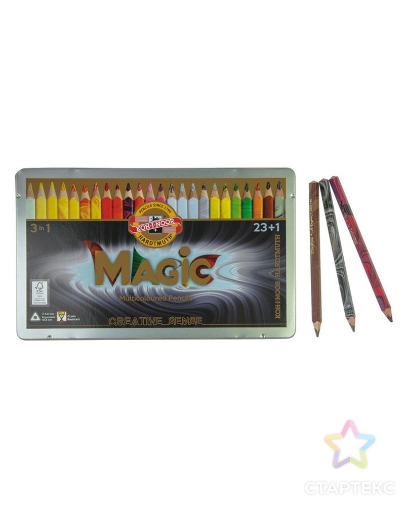 Карандаши 24 цвета Koh-I-Noor 3408 Magic + карандаш-блендер, в металлическом пенале арт. СМЛ-176978-1-СМЛ0004157808 1