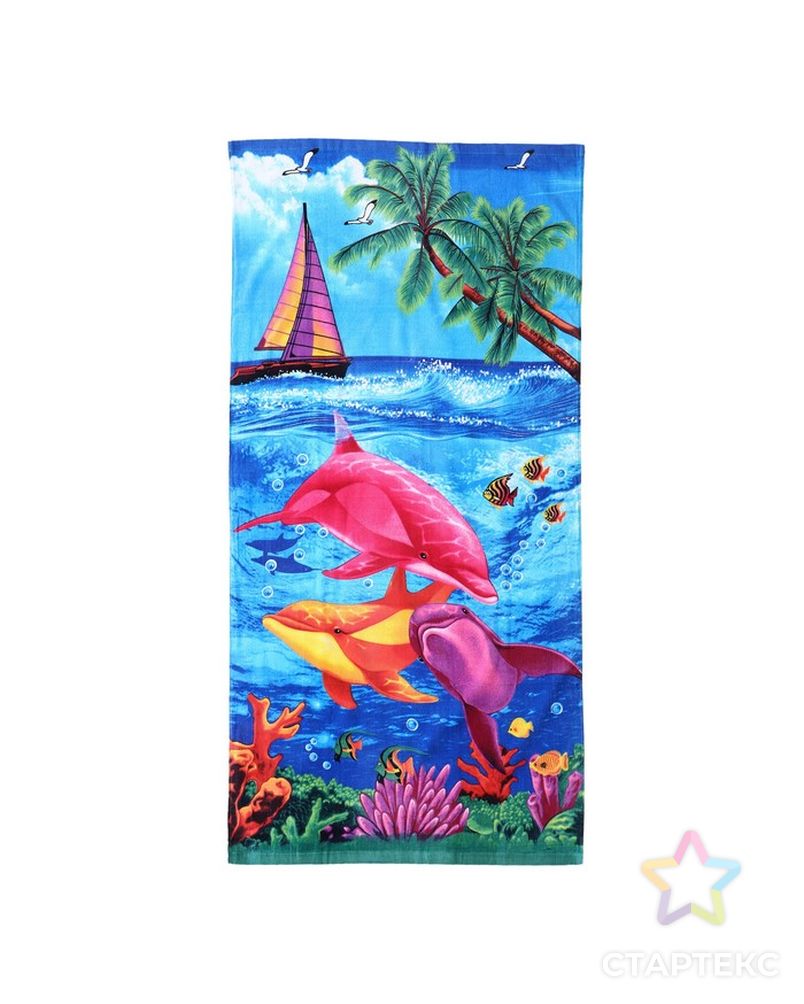 Полотенце махровое пляжное Розовый дельфин 65х135 см, хлопок 100%, 315 гр/м2 арт. СМЛ-27504-1-СМЛ4158223
