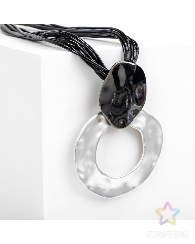 Кулон на шнурке "Соединение" круг и кольцо, цвет тёмное серебро арт. СМЛ-29438-1-СМЛ4182665