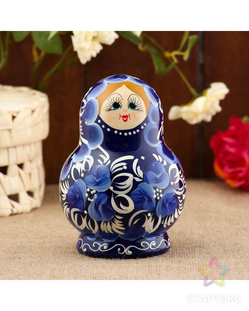 Матрёшка «Гжель», синее платье, 10 кукольная, 13 см арт. СМЛ-126883-1-СМЛ0004223838 4