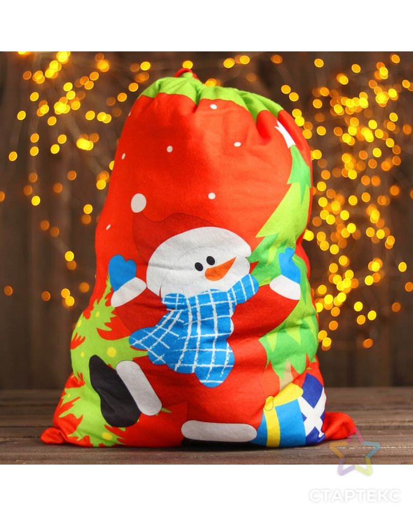 Мешок Деда Мороза «Снеговик», в шарфе, 58 × 42 см арт. СМЛ-73279-1-СМЛ0004243280 1