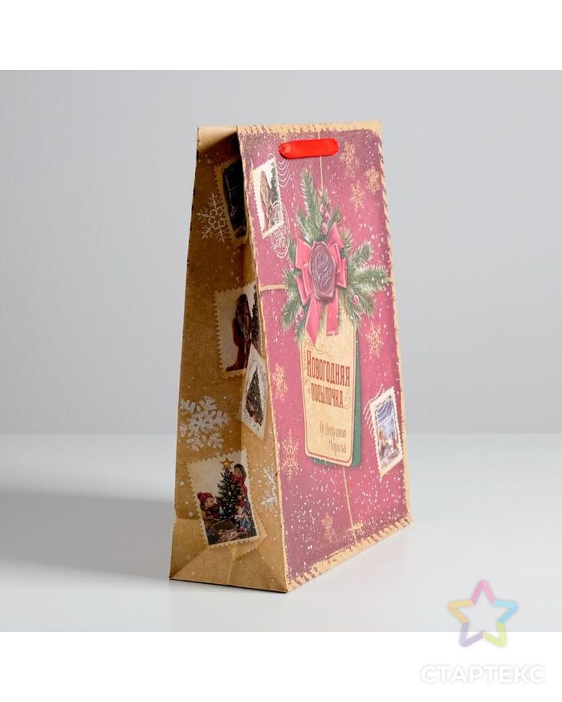 Пакет крафтовый вертикальный «Новогодняя посылочка от Дедушки Мороза», L 31 × 40 × 9 см арт. СМЛ-69489-1-СМЛ0004275642 3