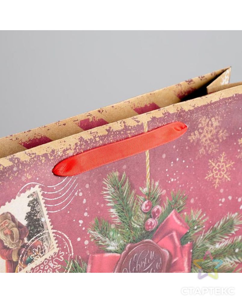 Пакет крафтовый вертикальный «Новогодняя посылочка от Дедушки Мороза», L 31 × 40 × 9 см арт. СМЛ-69489-1-СМЛ0004275642 4