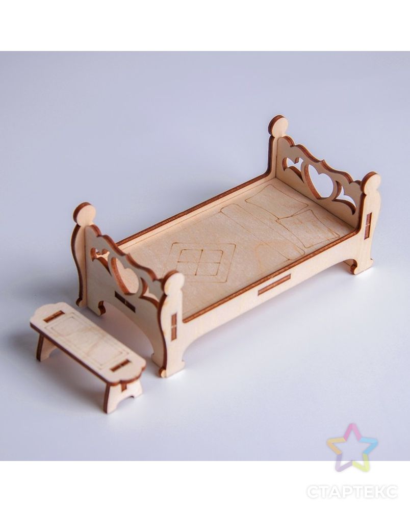 Кукольная мебель «Кровать с лавочкой» арт. СМЛ-81766-1-СМЛ0004276122 1