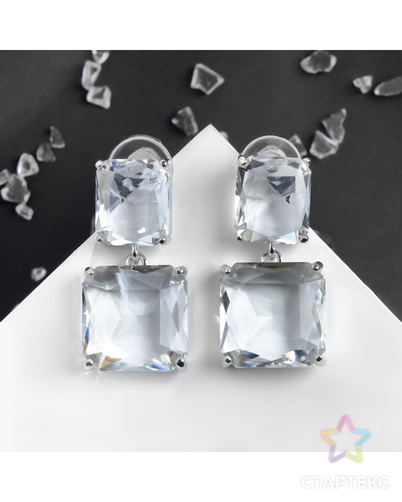 Серьги с кристаллами "Иллюзион" полутона квадраты, цвет белый в серебре арт. СМЛ-32889-1-СМЛ4277918 1