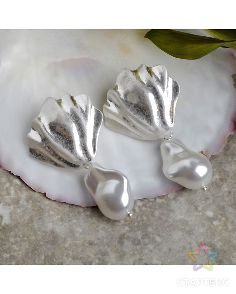 Серьги с жемчугом "Море" веер, цвет белый в серебре арт. СМЛ-32891-1-СМЛ4277925
