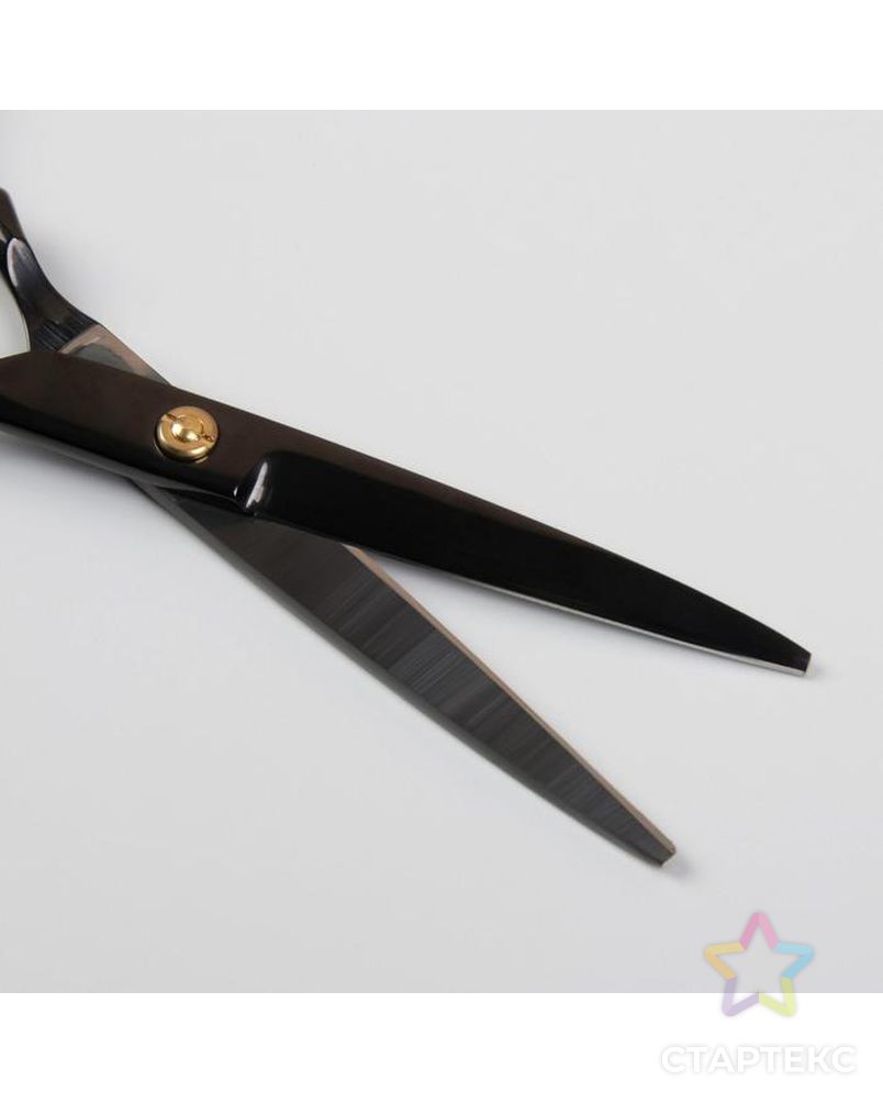 Ножницы парикмахерские с упором, загнутые кольца, лезвие — 5,5 см, цвет чёрный арт. СМЛ-215194-1-СМЛ0004294142 3