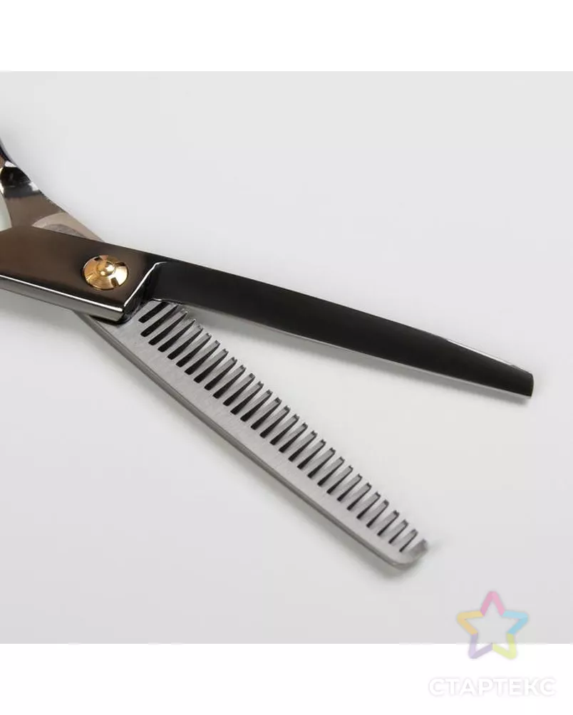 Ножницы филировочные с упором, загнутые кольца, лезвие — 6 см, цвет чёрный арт. СМЛ-175322-1-СМЛ0004294145 - рис. 3
