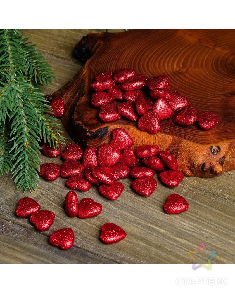 Фигурка для поделок и декора "Сердце", набор 50 шт., размер 1 шт. 1,5×1,5×0,5 см, цвет красный арт. СМЛ-98712-1-СМЛ0004301899 1