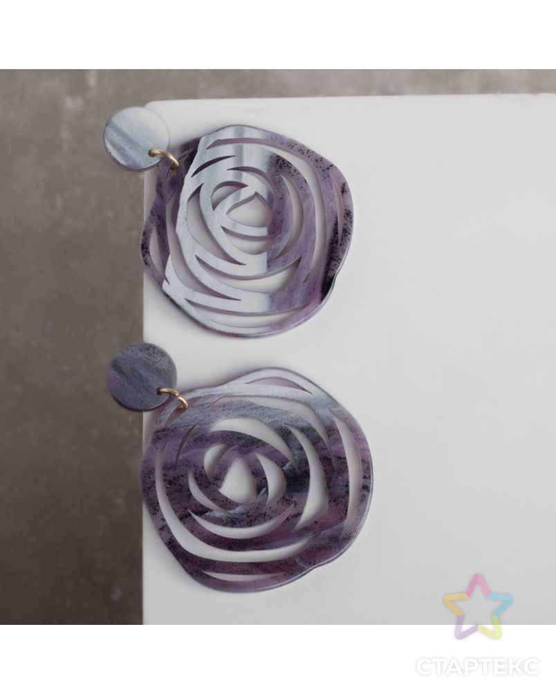 Серьги пластик "Стиль" роза, цвет фиолетовый арт. СМЛ-33788-1-СМЛ4308330