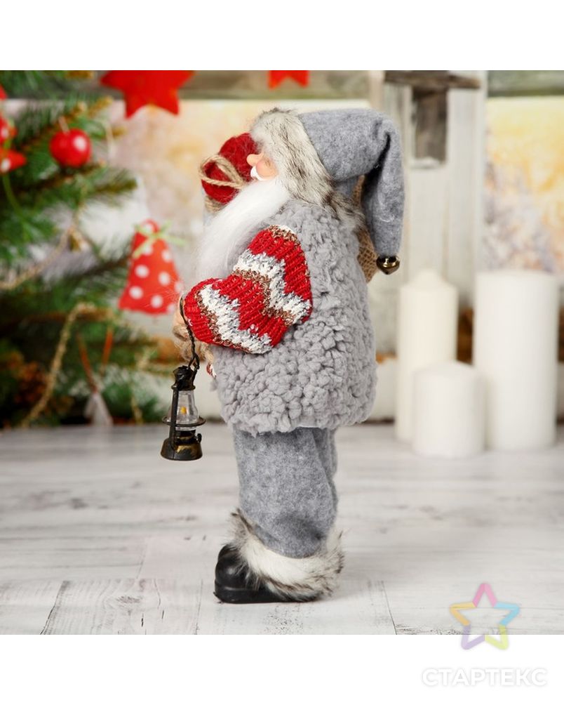 Дед Мороз в вязаном костюме с фонарём 30 см арт. СМЛ-70226-1-СМЛ0004316757 2