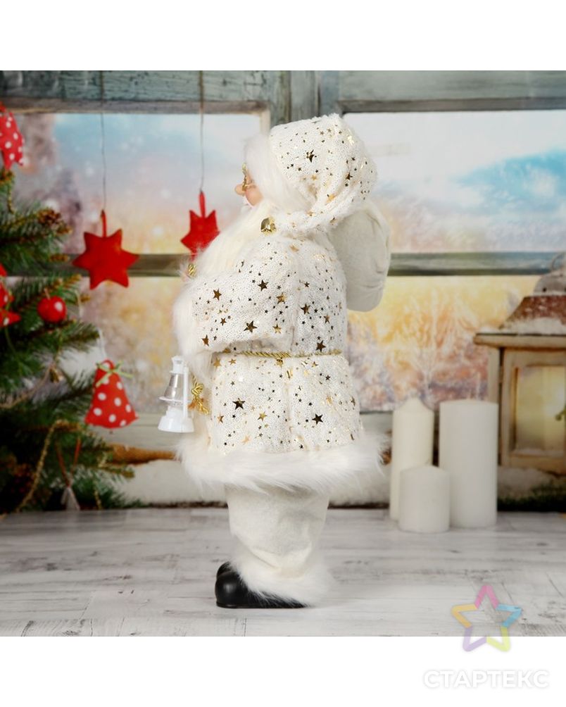 Дед Мороз в белой звёздной шубке с фонариком 45 см арт. СМЛ-70228-1-СМЛ0004316760 2