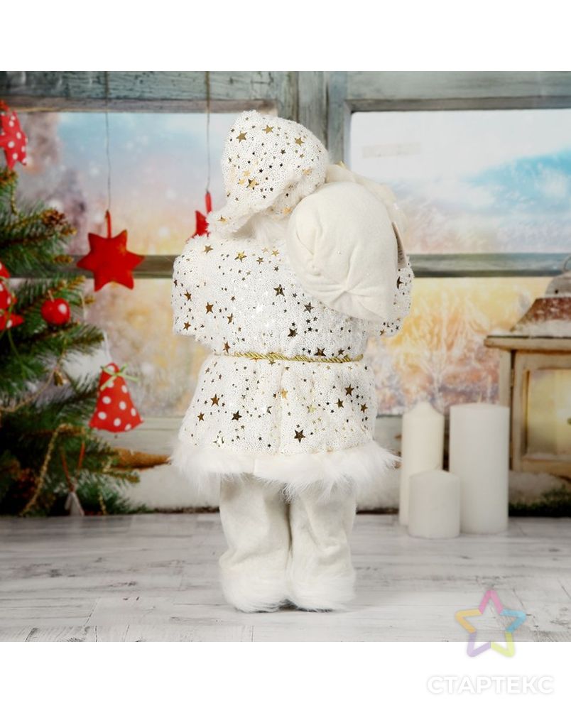 Дед Мороз в белой звёздной шубке с фонариком 45 см арт. СМЛ-70228-1-СМЛ0004316760 3