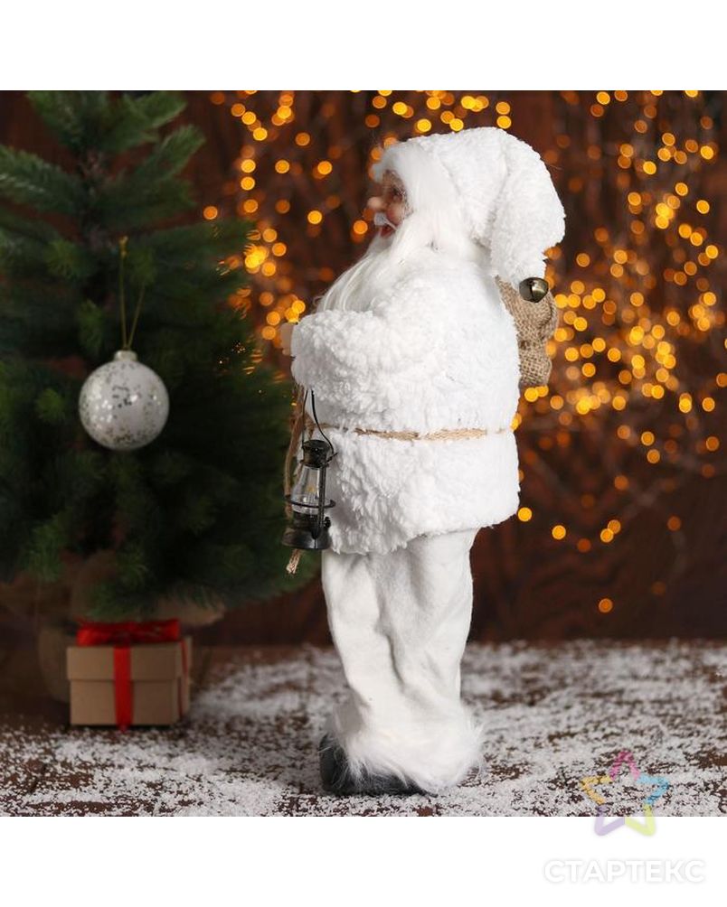 Дед Мороз в белой шубке с фонариком 43 см арт. СМЛ-70402-1-СМЛ0004316761 2