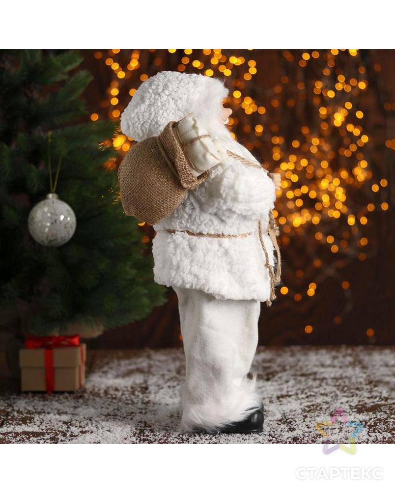 Дед Мороз в белой шубке с фонариком 43 см арт. СМЛ-70402-1-СМЛ0004316761 4