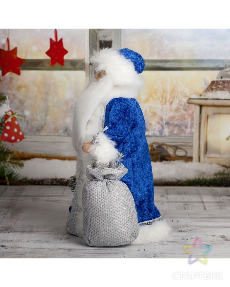 Дед Мороз 40 см "Шик" в синей шубке с мешочком, двигается, без музыки арт. СМЛ-71296-1-СМЛ0004316783 2