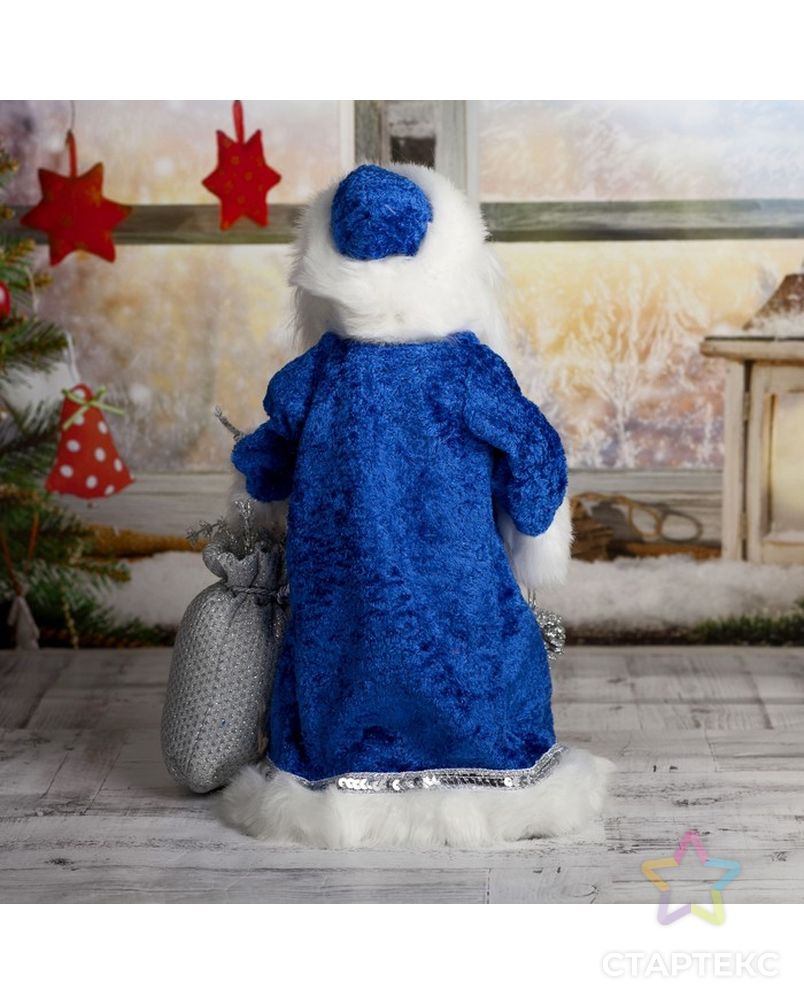 Дед Мороз 40 см "Шик" в синей шубке с мешочком, двигается, без музыки арт. СМЛ-71296-1-СМЛ0004316783 3