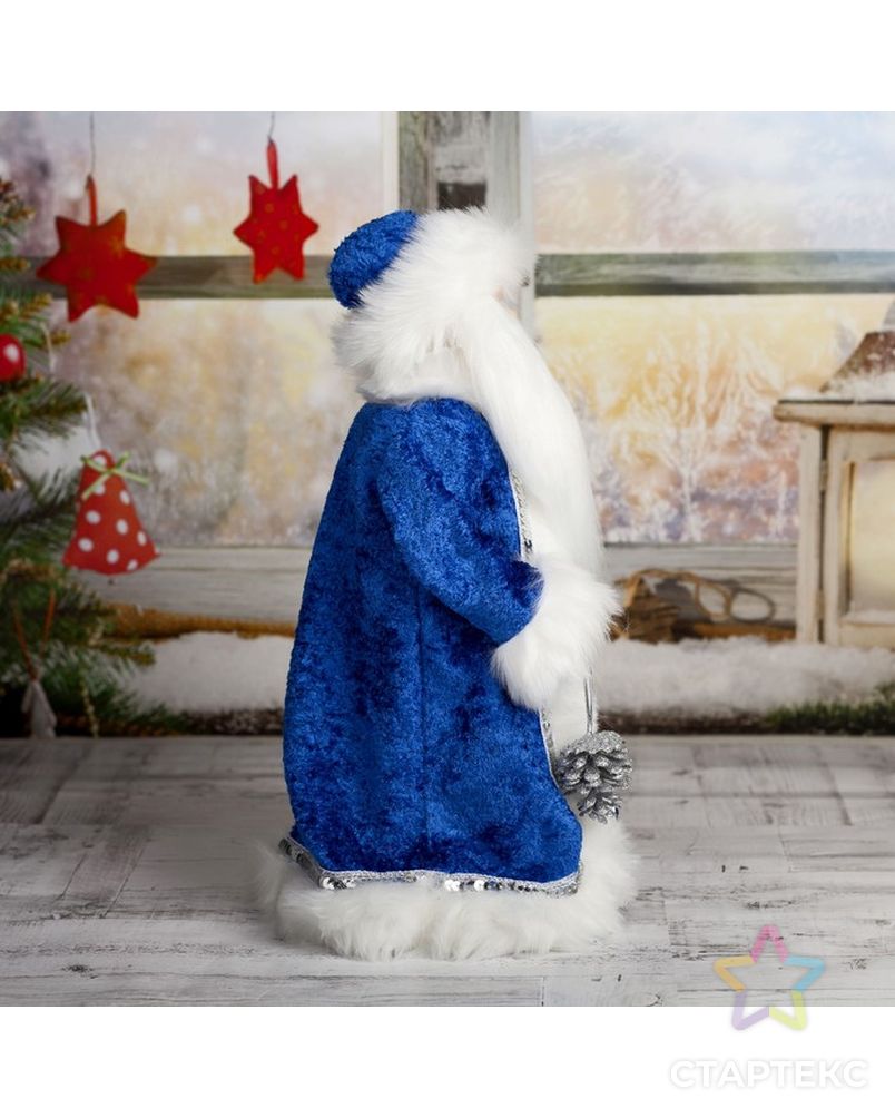 Дед Мороз 40 см "Шик" в синей шубке с мешочком, двигается, без музыки арт. СМЛ-71296-1-СМЛ0004316783 4