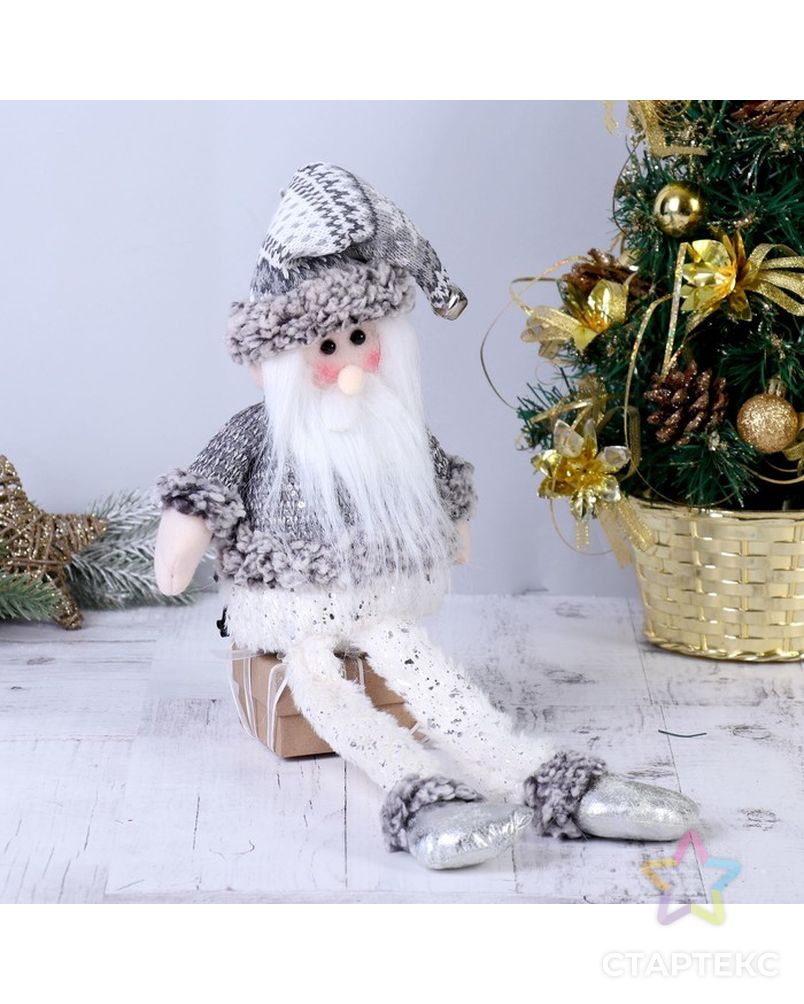 Мягкая игрушка "Дед Мороз с бубенчиком - длинные ножки" 10*40 см серебро арт. СМЛ-70426-1-СМЛ0004316896 1
