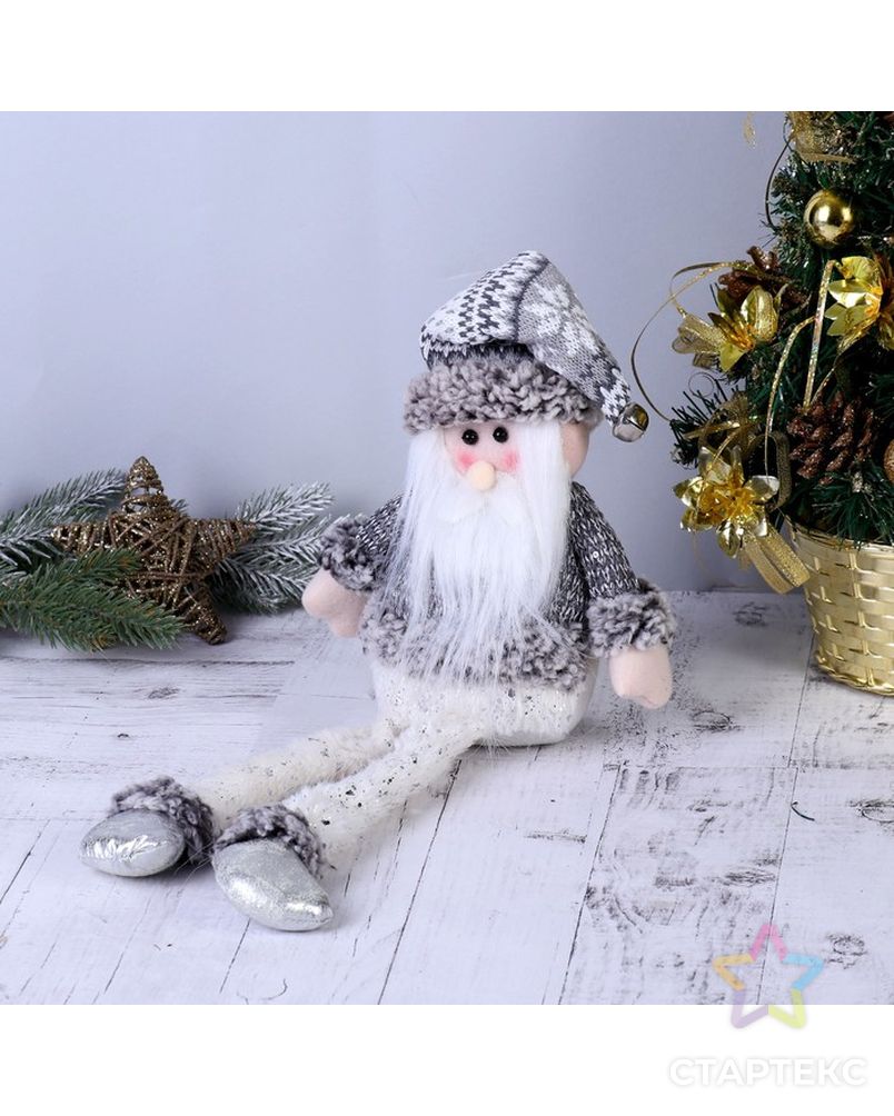 Мягкая игрушка "Дед Мороз с бубенчиком - длинные ножки" 10*40 см серебро арт. СМЛ-70426-1-СМЛ0004316896 3