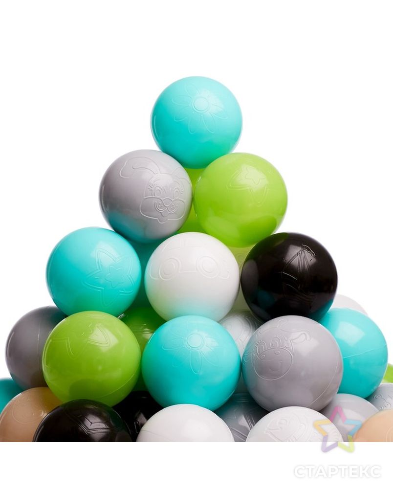 Набор шаров 150 шт, цвета: бирюзовый, серый, белый, чёрный, салатовый, бежевый, диаметр 7,5 см арт. СМЛ-68355-1-СМЛ0004328413 1