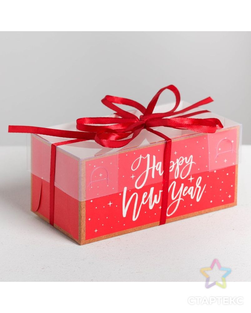 Коробка для капкейка Happy new year, 16 × 8 × 7.5 см арт. СМЛ-69176-1-СМЛ0004334717 1