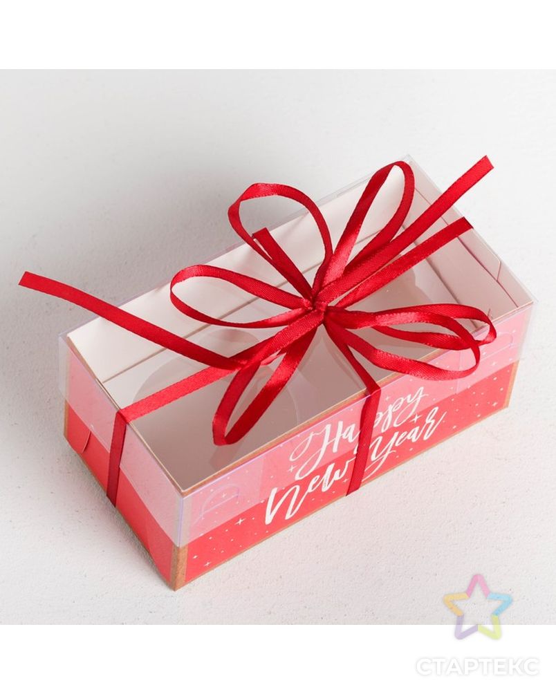Коробка для капкейка Happy new year, 16 × 8 × 7.5 см арт. СМЛ-69176-1-СМЛ0004334717 3