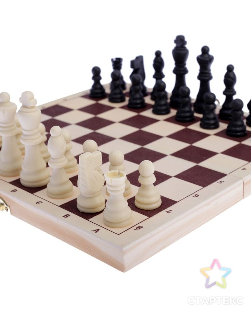 Настольная игра 2в1: шашки d=2.6 см, шахматы, король h=8 см, пешка h=3.5 см, поле 30х30 см арт. СМЛ-69011-1-СМЛ0004348872 2