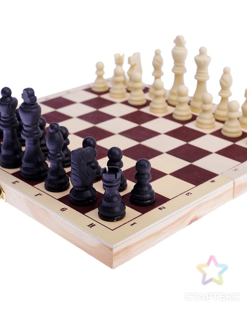 Настольная игра 2в1: шашки d=2.6 см, шахматы, король h=8 см, пешка h=3.5 см, поле 30х30 см арт. СМЛ-69011-1-СМЛ0004348872 3
