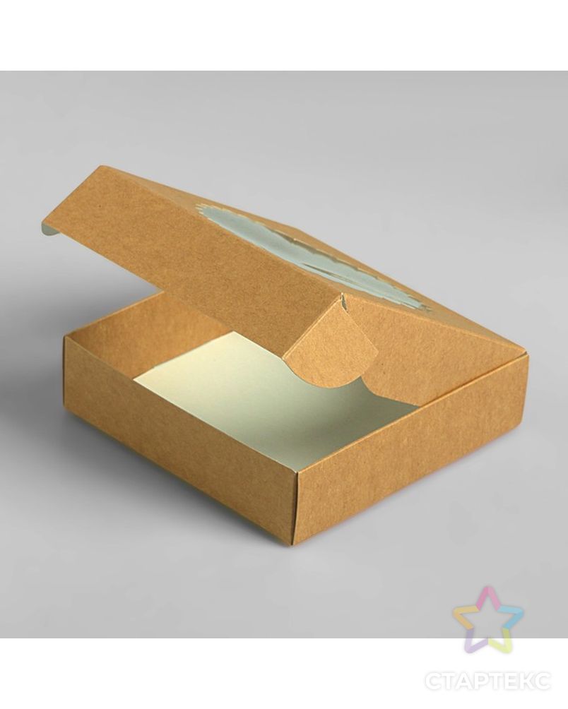 Подарочная коробка сборная с окном, бежевый, 11,5 х 11,5 х 3 см арт. СМЛ-98273-4-СМЛ0004351929 2
