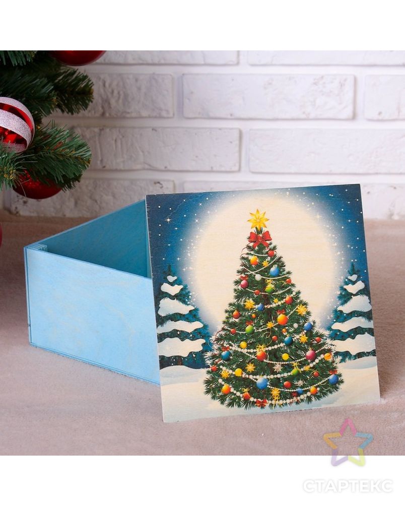 Коробка подарочная " Новогодняя, c ёлкой", голубая, 20×20×10 см арт. СМЛ-121157-1-СМЛ0004406472 2