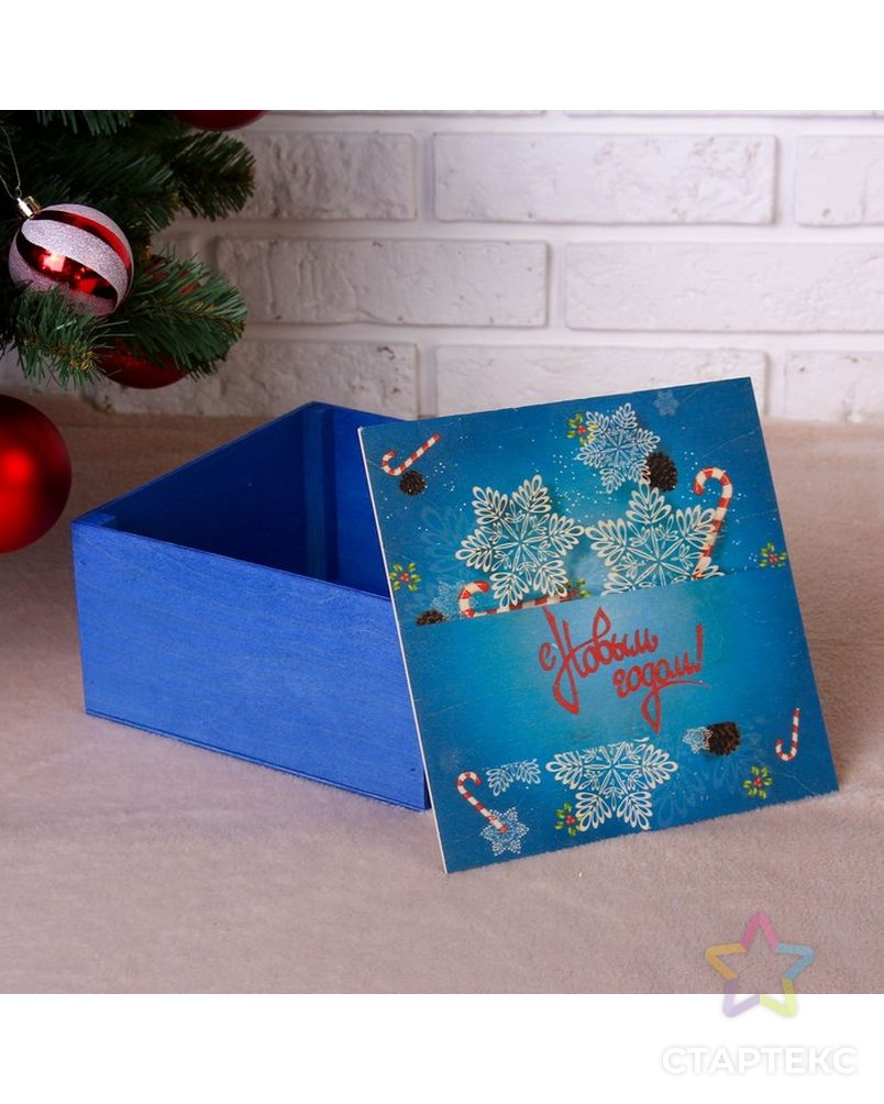 Коробка подарочная "С Новым Годом, со снежинками", синяя, 20×20×10 см арт. СМЛ-121147-1-СМЛ0004406474 2