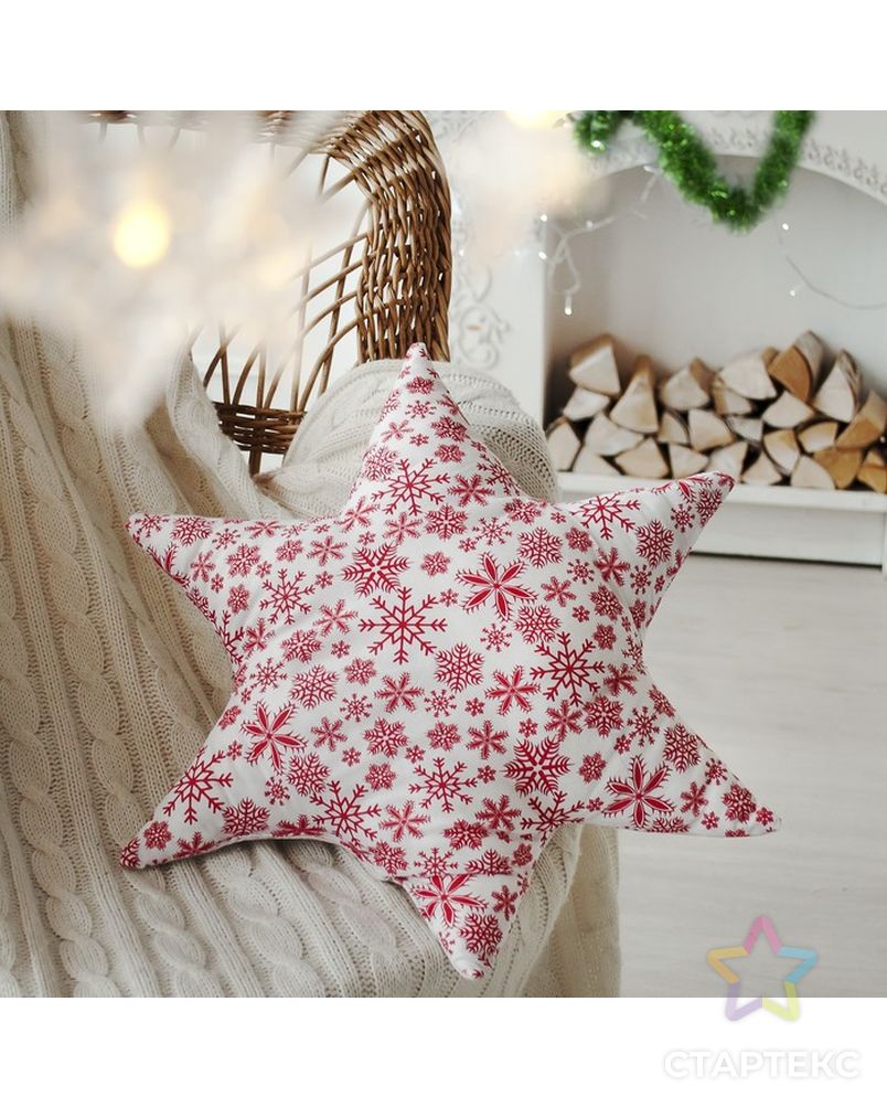 Подушка декоративная звезда «Снежинки» размер 50х50 см, цвет микс арт. СМЛ-37714-1-СМЛ0004413215 1
