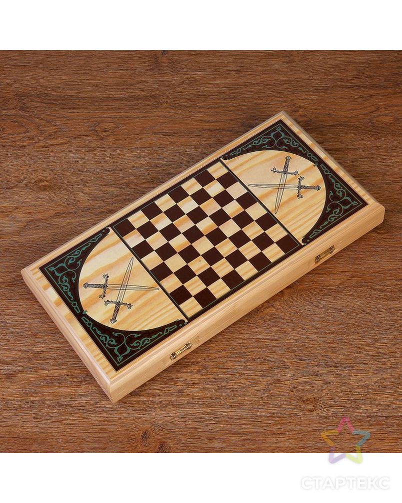 Нарды  "Охотники на привале", деревянная доска 40х40 см, с полем для игры в шашки арт. СМЛ-105729-1-СМЛ0004415974 2