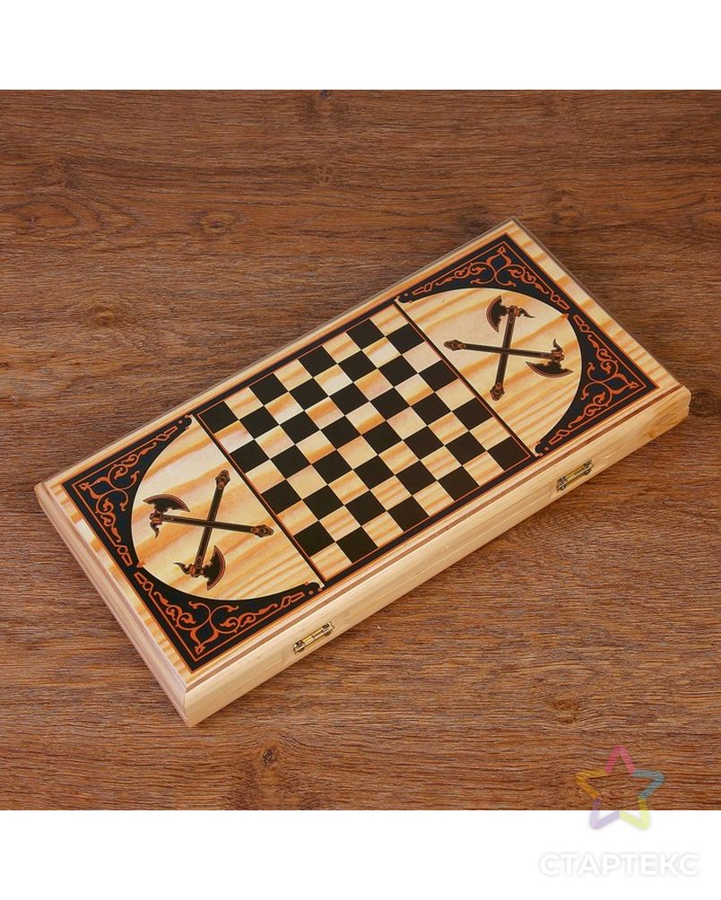 Нарды "Казаки", деревянная доска 40х40 см, с полем для игры в шашки арт. СМЛ-105730-1-СМЛ0004415975 2