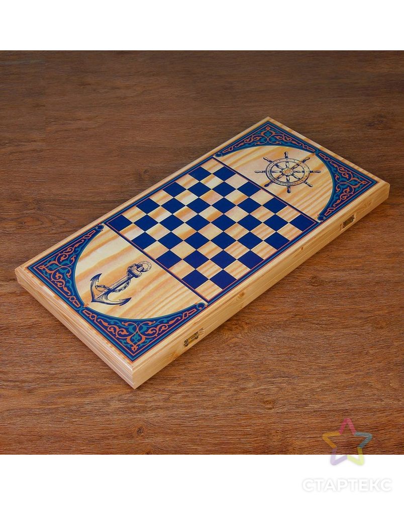Нарды  "Парусник", деревянная доска 60х60 см, с полем для игры в шашки арт. СМЛ-67805-1-СМЛ0004415985 2