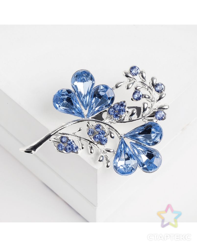 Брошь "Цветок" трилистник, цвет голубой в серебре арт. СМЛ-175259-1-СМЛ0004434579 1
