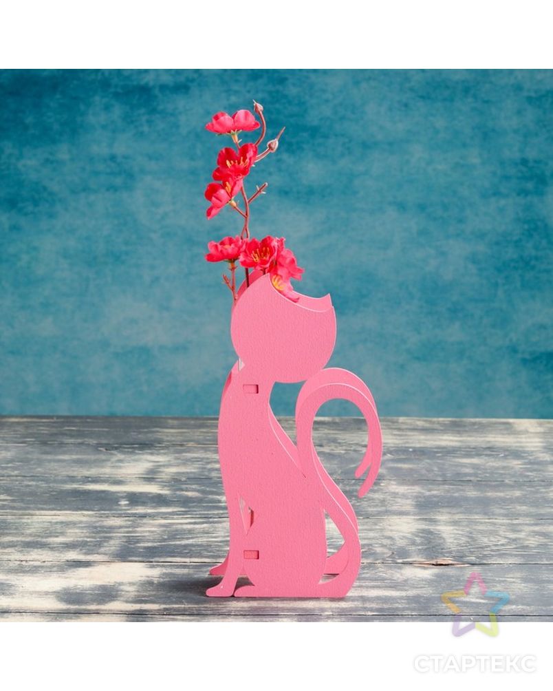 Кашпо деревянное с 1 колбой "Кошка", розовый Дарим Красиво арт. СМЛ-69732-1-СМЛ0004449810 1