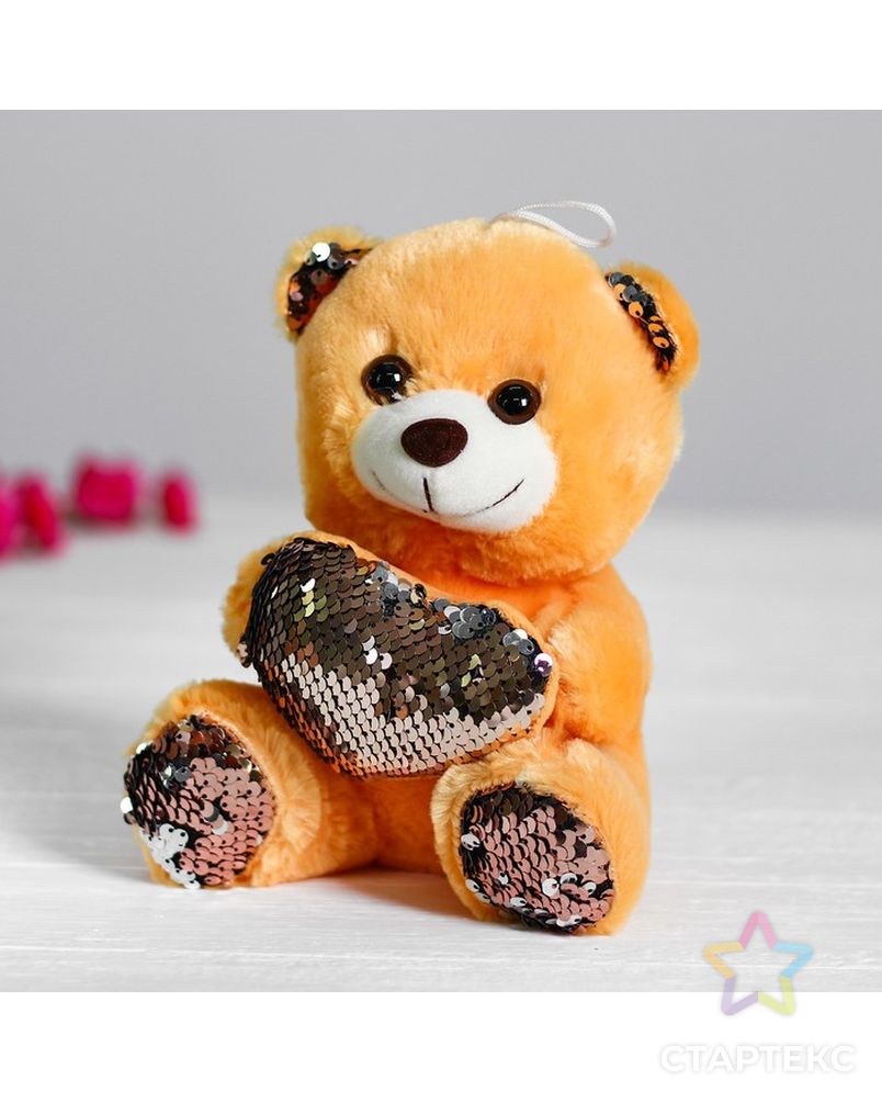 Мягкая игрушка «Медведь с сердцем», пайетки, розово-серебряный арт. СМЛ-72575-1-СМЛ0004471229 1