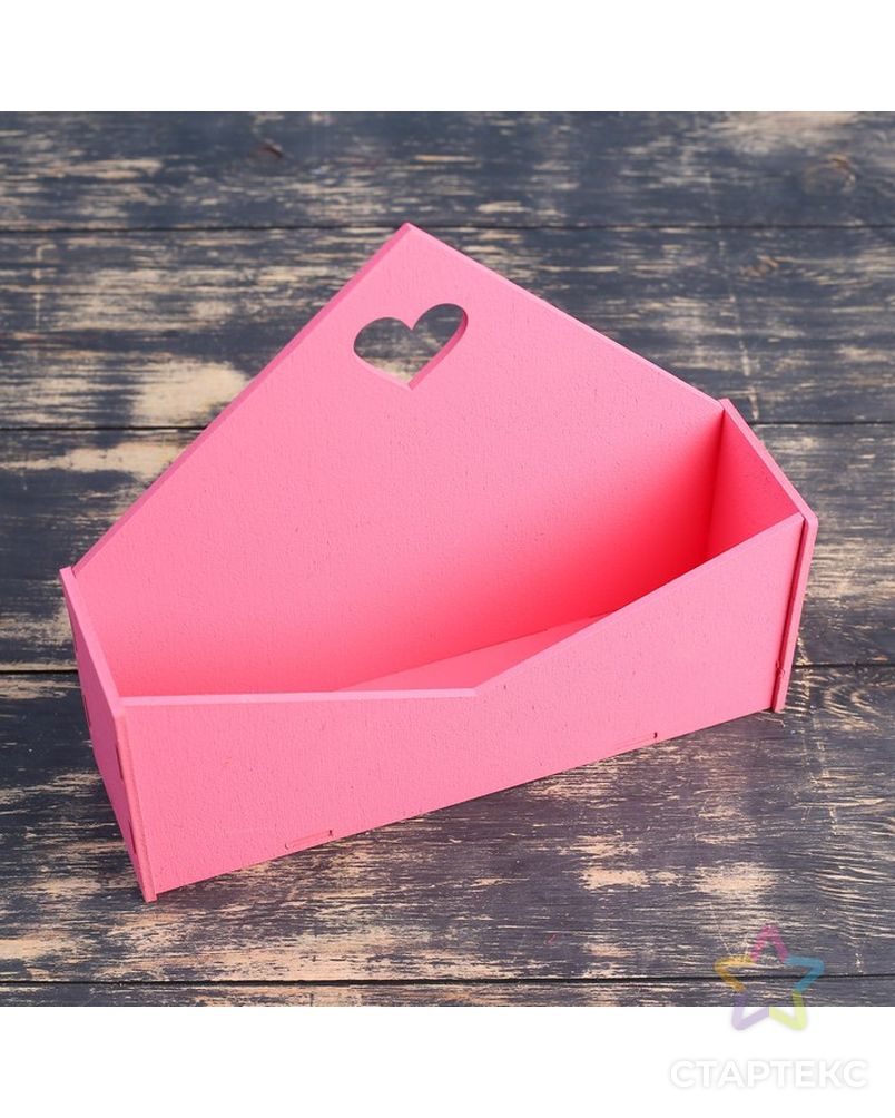 Кашпо деревянное 21×6×18 см Конверт "Доброе Сердце", розовый светлый Дарим Красиво арт. СМЛ-138627-1-СМЛ0004474003 2