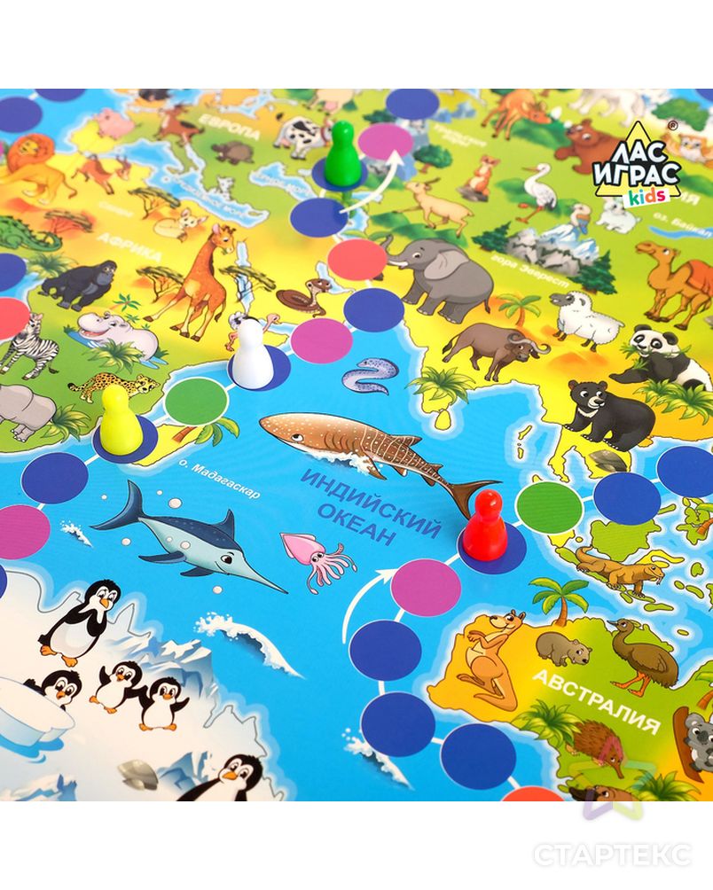 Настольная игра-бродилка «Путешествие вокруг света», набор пластиковых животных, карточки арт. СМЛ-76808-1-СМЛ0004483871 3