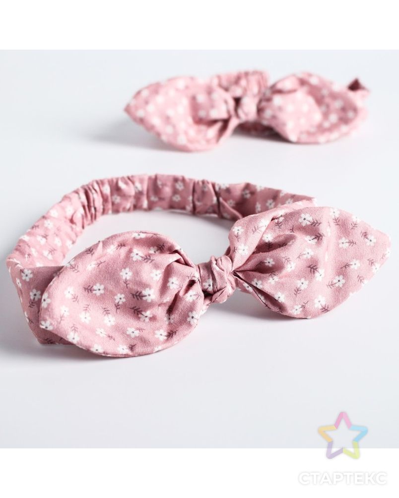 Набор повязок для мамы и дочки, розовые с цветочками арт. СМЛ-121475-1-СМЛ0004500056 3