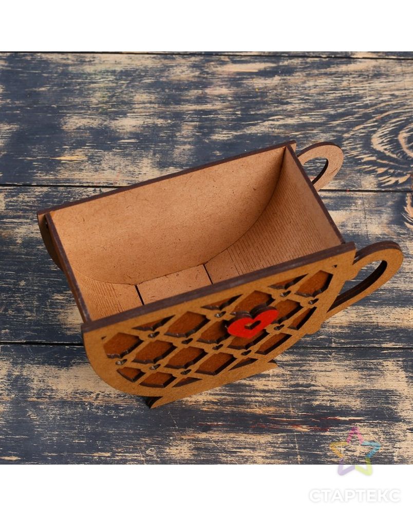 Кашпо деревянное уникальное "Чашечка чая, с сердцем", морёный арт. СМЛ-108414-1-СМЛ0004503619 2