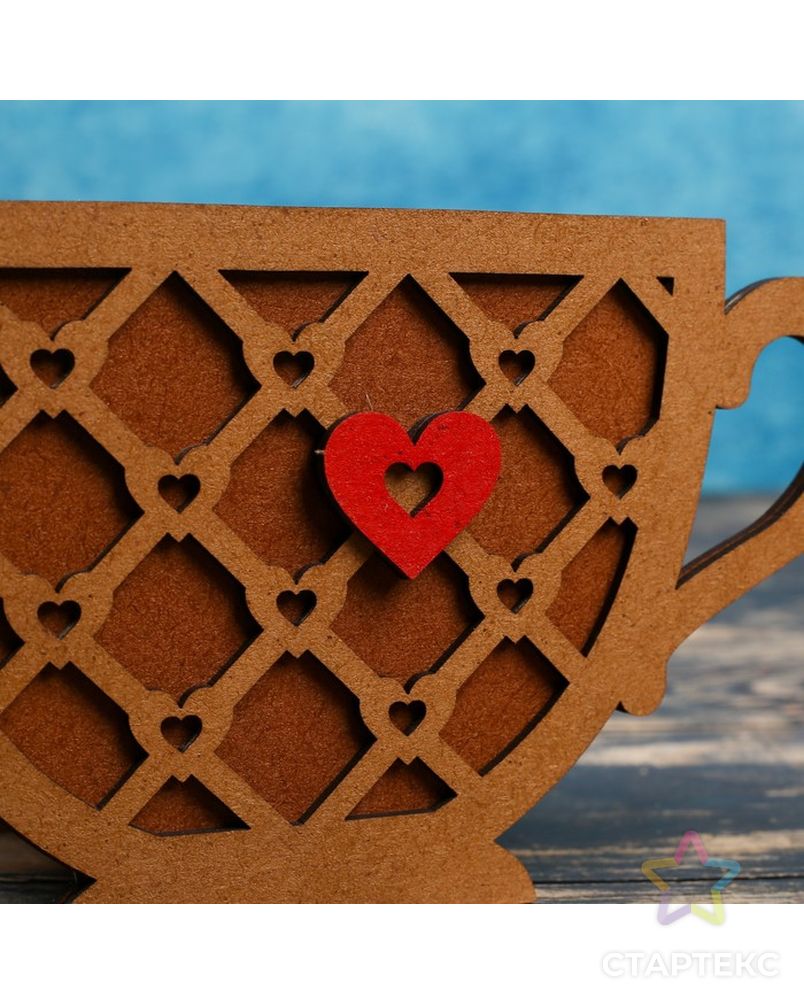 Кашпо деревянное уникальное "Чашечка чая, с сердцем", морёный арт. СМЛ-108414-1-СМЛ0004503619 3