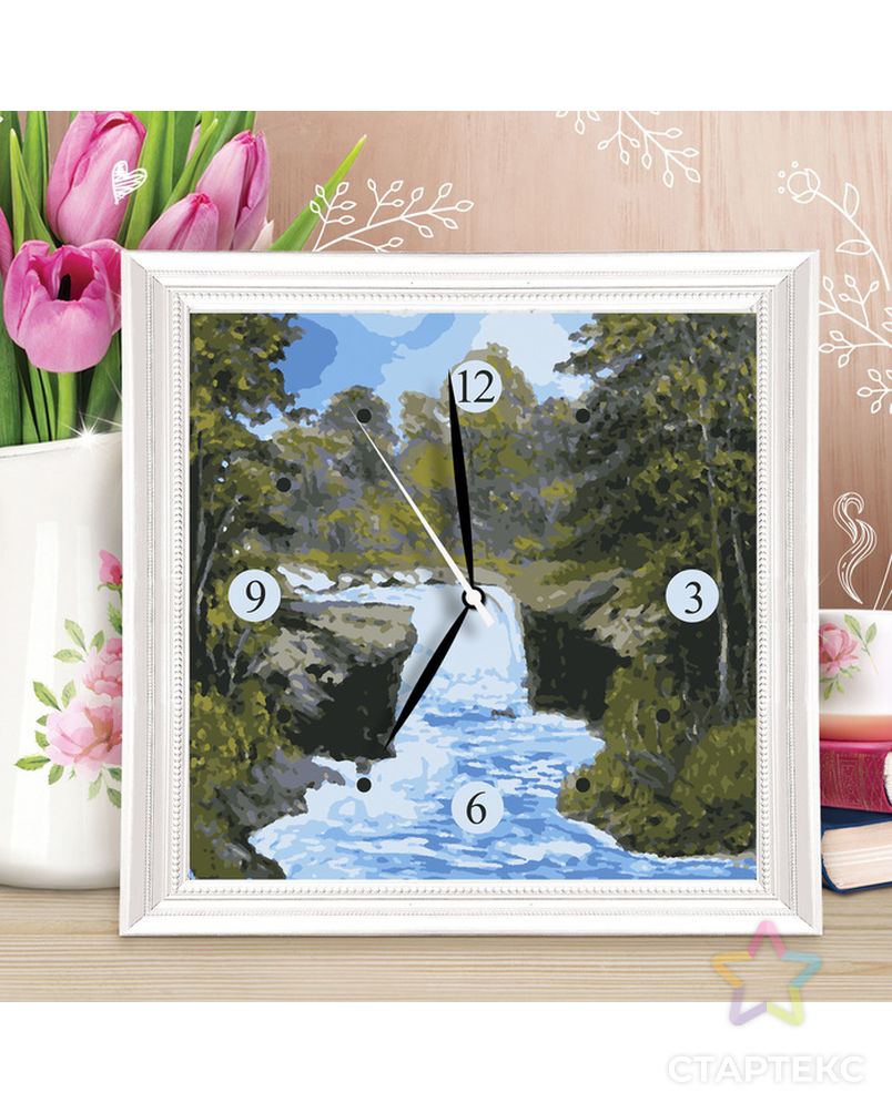 Картина по номерам - часы «Водопад», 30х30 см арт. СМЛ-34761-1-СМЛ0004503890 1